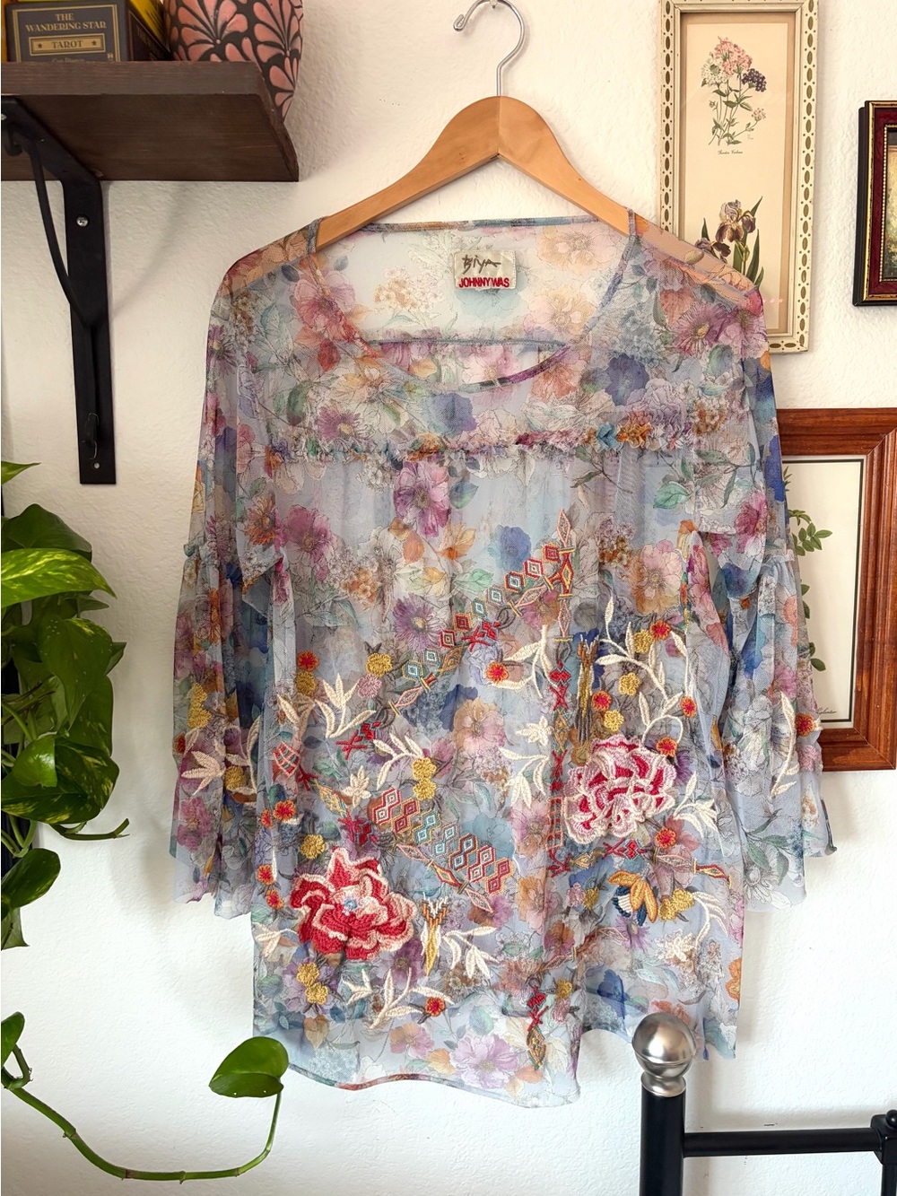 Johnny Was Flora Dancer Mesh Top - Sheer Floral Embroidered READ DESCRIPTION